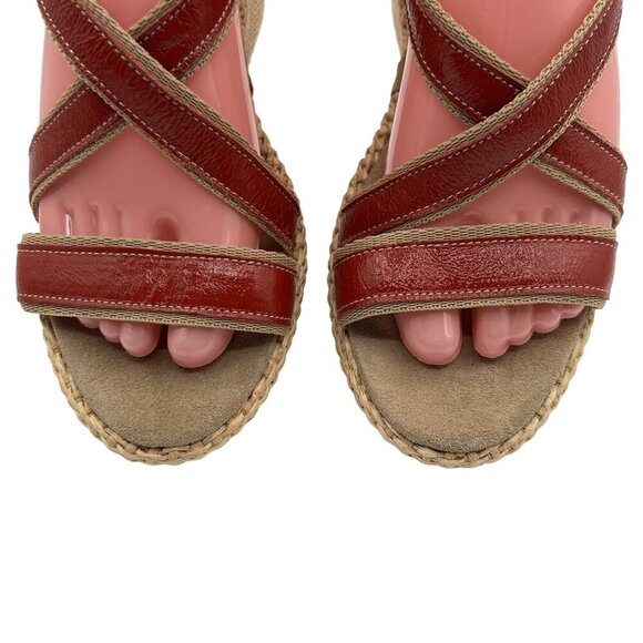 Gant Womens 8 Red Leather Espadrille Wedge Sandals Strappy Slingback Coachella - Picture 7 of 11